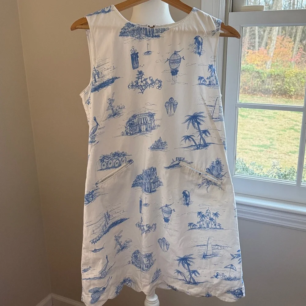SARA CAMPBELL Nantucket Toile Blue Dress Size Medium - Picture 1 of 10